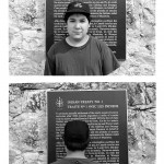 young teenage boy standing in front of a commemorative plaque the reads Indian Treaty No. 1